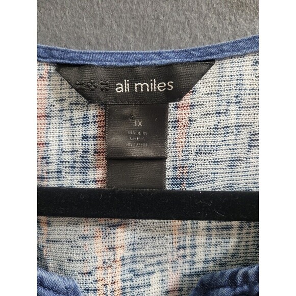 Ali Miles Plus Size 3X Denim Chambray Mixed Media Art to Wear Blouse Top - Picture 2 of 7